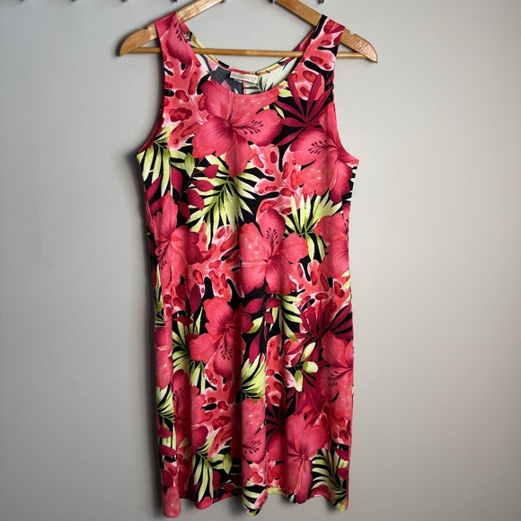 Aloha‎ Hut Women's Tropical Hawaiian Floral Tank Sundress Pink Large Beach - Picture 1 of 11